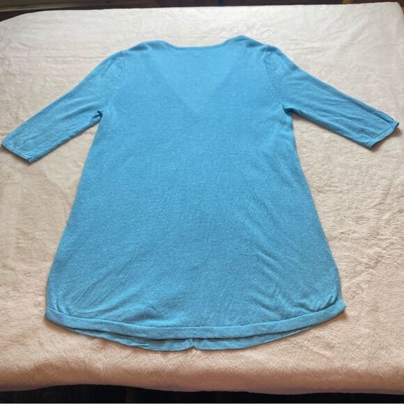 J. Jill Robin Egg Blue Linen Blend 3/4 Sleeve Cardigan Sweater Size Medium - Picture 2 of 12